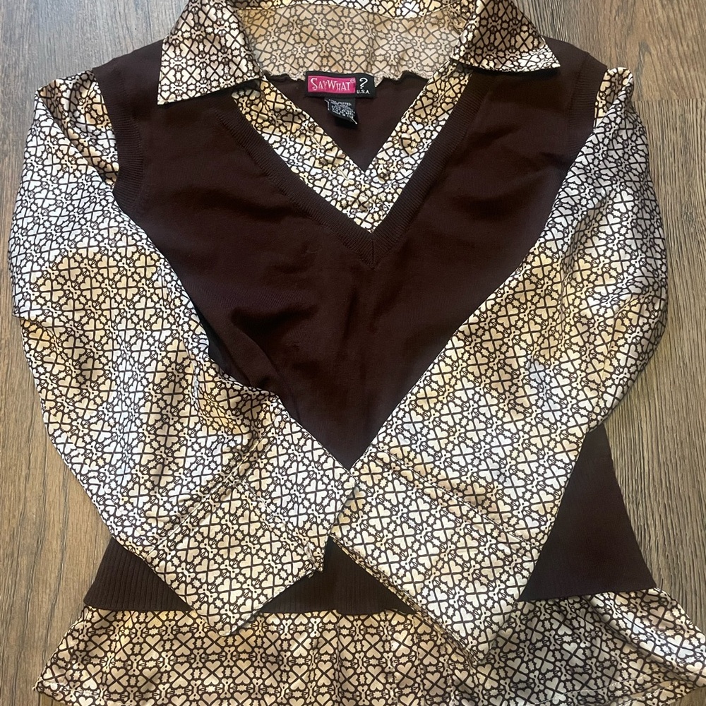 Say What? Brown and Cream Women's Top